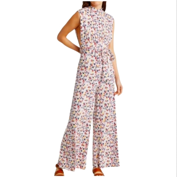 Free People Pants - Free People Vibe Check Tie Waist Jumpsuit Tea Ditsy Print